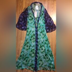 NFC Slime Purple Sheer Sheath / Kimono Dress M New w Flaw